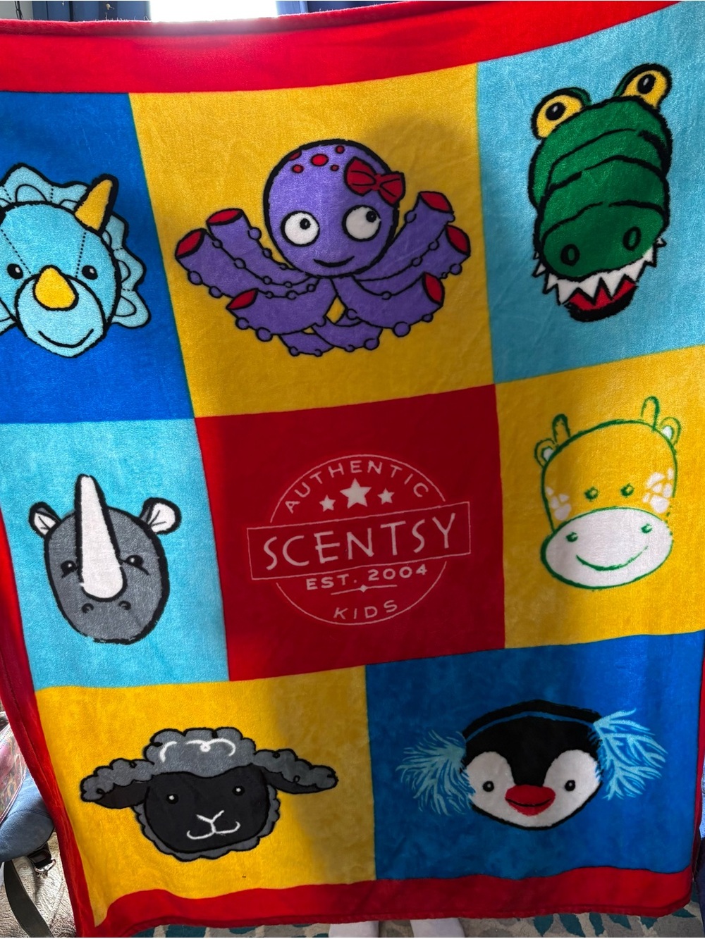 Scentsy Kids Plush Animal Patch Throw - Red, Yellow, Blue, Green